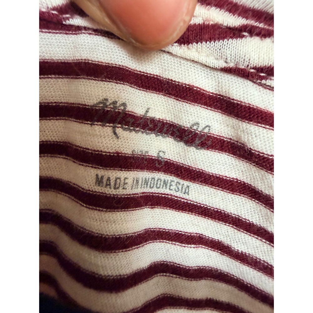 Madewell Whisper Cotton V-Neck Pocket Tee Burgundy White Striped Short Sleeve S - Picture 5 of 5